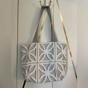 Gray and White Breeze block print Tote Bag